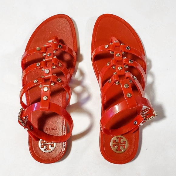 red tory burch jelly sandals